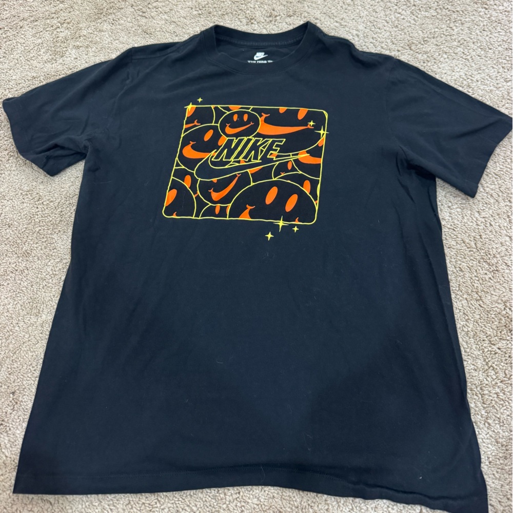 Nike Black Short Sleeve Tee with Orange Graphic Smiley Panel